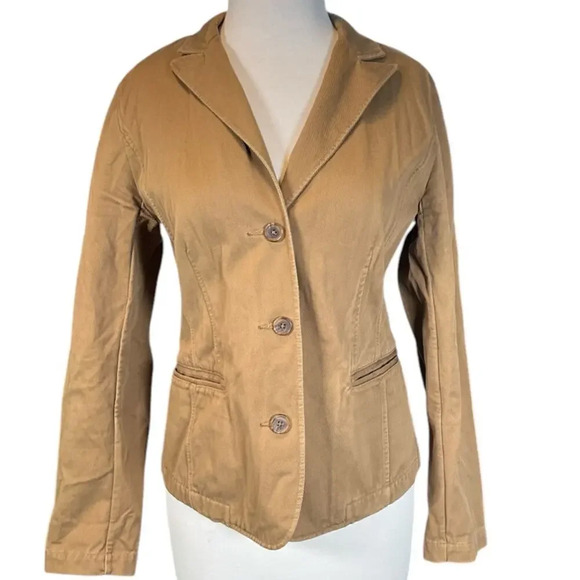 Vintage Lands End 100% Cotton Light Brown Blazer 90's Size 8 Functional Pockets - Picture 1 of 13